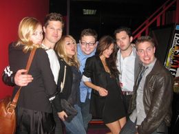 From left to right: Beth Behrs, John Patrick Jordan, Jennifer Holland, Brandon Hardesty, Melanie Papalia, Greg Holstein,