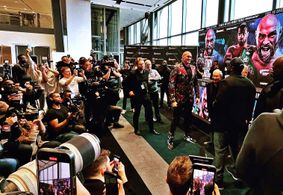 Bob Arum, Jo Ankier, Tyson Fury, and Dereck Chisora in BT Sport Fight Night Live: Tyson Fury vs. Dereck Chisora III: Ope