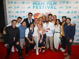 Samuel Vargas, with some of his film colleagues from Miami Dade College, at the red carpet for the Cinemaslam program at