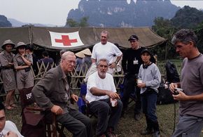 Michael Caine (seated left),director Phillip Noyce (seated center),executive producer Sydney Pollack (standing/white s