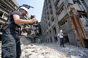 Bastiaan Koch, Chuy Valadez and Gaku Nakatani on location for Is This Heaven: Gunkanjima, Nagasaki, Japan.