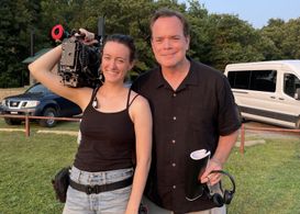 (1st AC) Kelsey Miller and (Director) Rick Walker on location filming “The Squad”