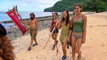 Jerri Manthey, Rupert Boneham, Candice Cody, and Parvati Shallow in Survivor (2000)