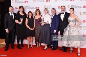 Sean Bean, Sally Wainwright, Juliet Charlesworth, Siobhan Finneran, Nicola Shindler, Neasa Hardiman and Anna Friel pose 