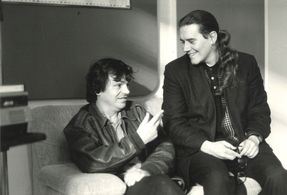 Neil Jordan and Stephen Woolley at Shepperton Studios for High Spirits (1998).
