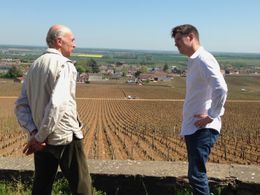 Jason Wise and Burgundy winemaker Aubert de Villaine talking while setting up a shot for SOMM: Into The Bottle