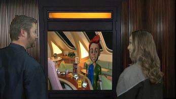 Nate Wrista, Bryan Kreutz, and Lili Fox-Lim in A Captain's Log (2021)