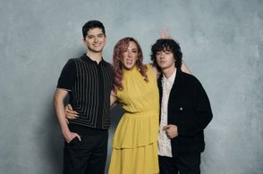 Max Pelayo, Aitch Alberto, and Reese Gonzales at an event for Aristotle and Dante Discover the Secrets of the Universe (