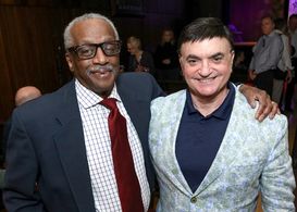 Damon Evans (The Jeffersons) and Lawrence Leritz (Love In Kilnerry) celebrating Angela Lansbury at Off-Broadway event. M