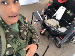 Marisol Correa as a Soldado on the set of The Suicide Squad.
