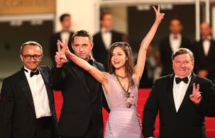 Roman Madyanov, Andrey Zvyagintsev, Vladimir Vdovichenkov, and Elena Lyadova at an event for Leviathan (2014)