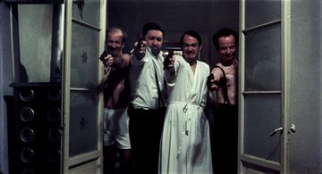 Paolo Bonacelli, Giorgio Cataldi, Uberto Paolo Quintavalle, and Aldo Valletti in Salò, or the 120 Days of Sodom (1975)