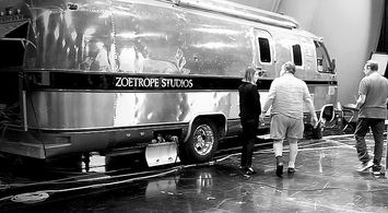 Cait and Francis on set of Distant Vision