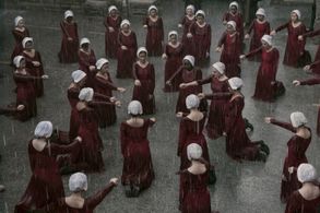 Elisabeth Moss, Amber Sharp, Bahia Watson, and Samantha Parkinson in The Handmaid's Tale (2017)