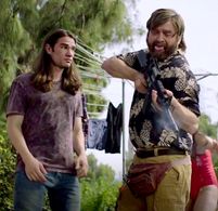 Zach Zagoria on the set of BASKETS with Zach Galifianakis.