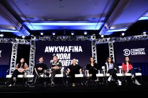 Awkwafina, BD Wong, Bowen Yang, Lori Tan Chinn, Lucia Aniello, Karey Dornetto and Teresa Hsiao attend the ViacomCBS Wint