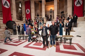 David Kerr with Russell T. Davies on the set of A Midsummer Night's Dream