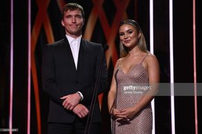 Coco Jack Gillies and Sean Keenan presenting at the 2022 AACTA Awards