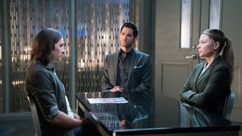 Tom Ellis, Lauren German, and Samual Charles in Lucifer (2016)