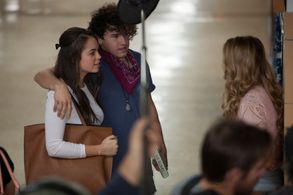 Claudia Sulewski, Lia Marie Johnson and JC Caylen on the set of T@gged.