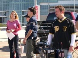 on set 10 Things host Jill Arrington, Executive Producer/director Sergio Myers