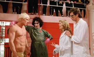 Susan Sarandon, Tim Curry, Barry Bostwick, and Peter Hinwood in The Rocky Horror Picture Show (1975)