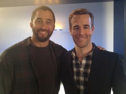 Justin Wade and James Van Der Beek on the set of 