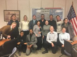 Mark Lund (third from right) at the Naval Justice School in Newport, RI with other actors as part of their mock trial pr