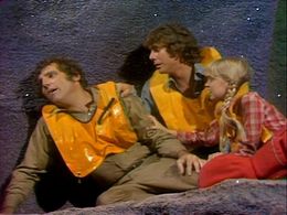 Kathy Coleman, Wesley Eure, and Spencer Milligan in Land of the Lost (1974)