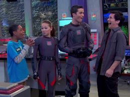 Hal Sparks, Tyrel Jackson Williams, Kelli Berglund, and Spencer Boldman in Lab Rats (2012)