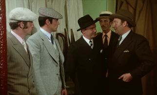 Jean-Paul Belmondo, Alain Delon, Michel Bouquet, Christian de Tillière, and Julien Guiomar in Borsalino (1970)