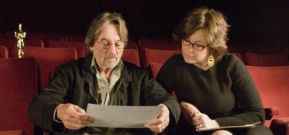 Vilmos Zsigmond and Klaudia Kovacs on the set of her film, Torn from the Flag