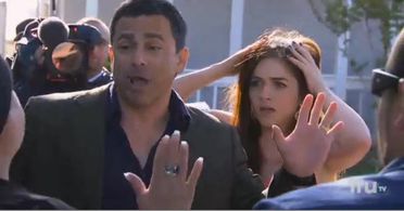 John Prudhont as Dwight Marcos, Alexia Quinn as Monica Marcos with Sonia Pizarro and Froylan 