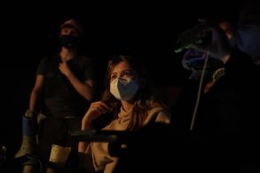 Emily Giannozio on the set of The Legend of Casimir Ilyas