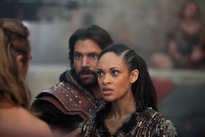 Manu Bennett, Cynthia Addai-Robinson, and Dustin Clare in Spartacus (2010)