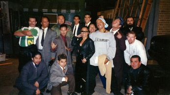 With some of the Stunt Team members on HARD AS NAILS. Dir. Brian Katkin. Executive Producer- Roger Corman.