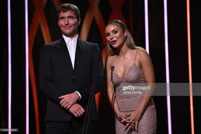 Coco Jack Gillies and Sean Keenan presenting at the 2022 AACTA Awards