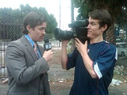 on set. Cyber Mac. Tristan Ott with Lucas Bakker Del Castillo