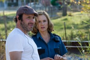 Jason Ensler, Mira Sorvino on the set of Trooper