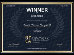 Scott Michael Wagstaff wins ‘Best Actor Award’ at NYCA film festival for film ‘Broken’