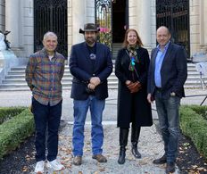 David Crockett, Steven Feinberg, Holly Rymon and Gareth Neame on the set of the 2nd season of the HBO series THE GILDED 