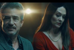 Dermot Mulroney as Bobby Sheridan and Amye Gousset as Lena Dash on The Purge 2.