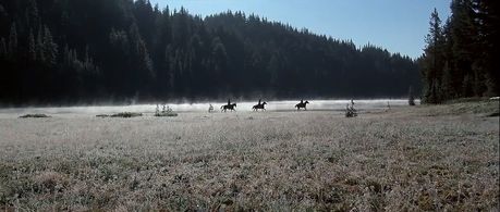 Katharine Hepburn, John Wayne, and Richard Romancito in Rooster Cogburn (1975)