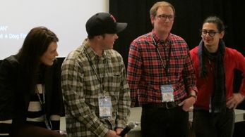 L - R Actress Michelle Forbes, director Jake Oelman, writer Jake Limbert, and actor Josh Fadem at the Napa Valley Film F