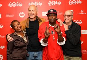 Arthur Agee, Sheila Agee, Peter Gilbert, and Frederick Marx at an event for Hoop Dreams (1994)