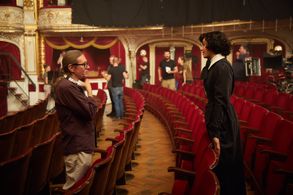 Aiysha Hart and Stephen Woolley on set of 'Colette'