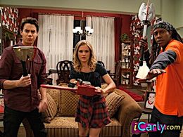 Still of Jerry Trainor, Amelia Jackson-Gray and Boogie in iCarly.