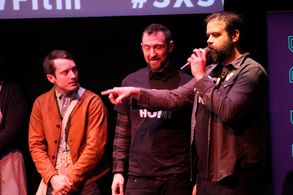 Elijah Wood, Jim Muscarella, and Josh Bishop at an event for Made in Japan (2015)