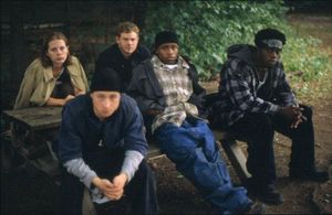 Jessica Greco (Kelly),Carter Heyden (KC),Kevin Duhaney (Carter),Clé Bennett (Shark),and Aaron Ashmore (Dwayne) star 