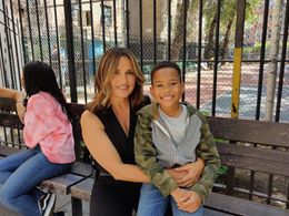 Still of Ja' Siah Young and Mariska Hargitay while filming law and order SVU season 21 episode 5 midnight in Manhattan
